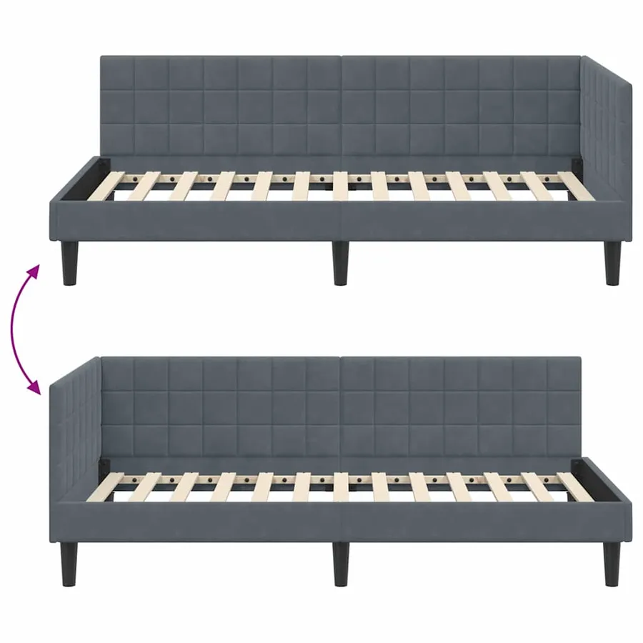 Cadre de lit d'angle Gris foncé 100 cm x 200 cm Velours - 9