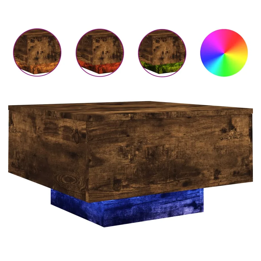 Table basse avec lumières LED chêne fumé 55x55x31 cm - 2