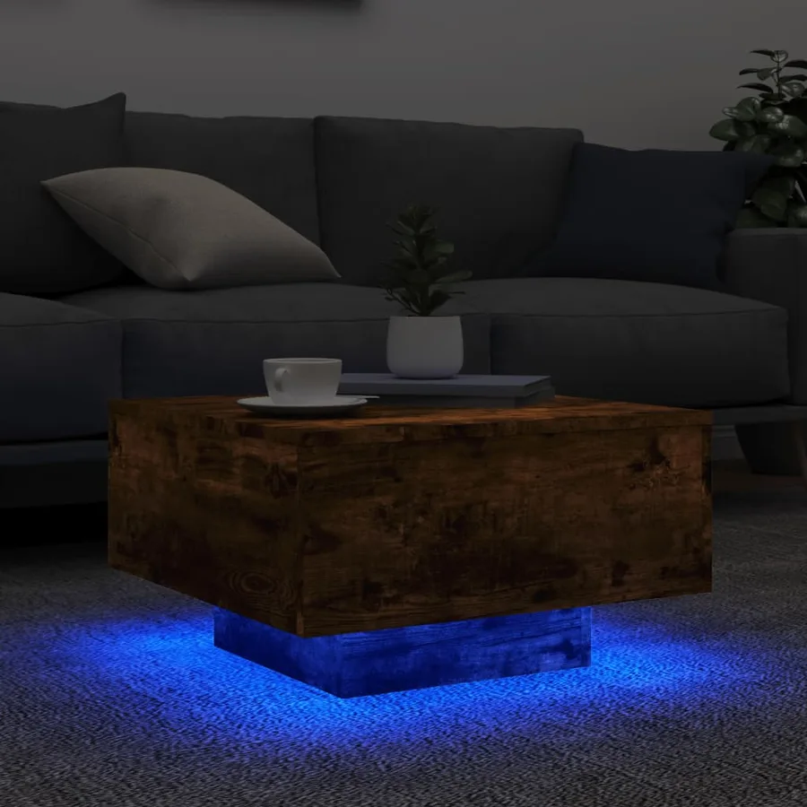 Table basse avec lumières LED chêne fumé 55x55x31 cm - 4