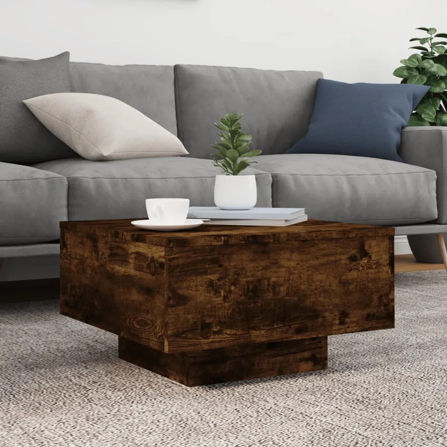 Table basse avec lumières LED chêne fumé 55x55x31 cm - 5