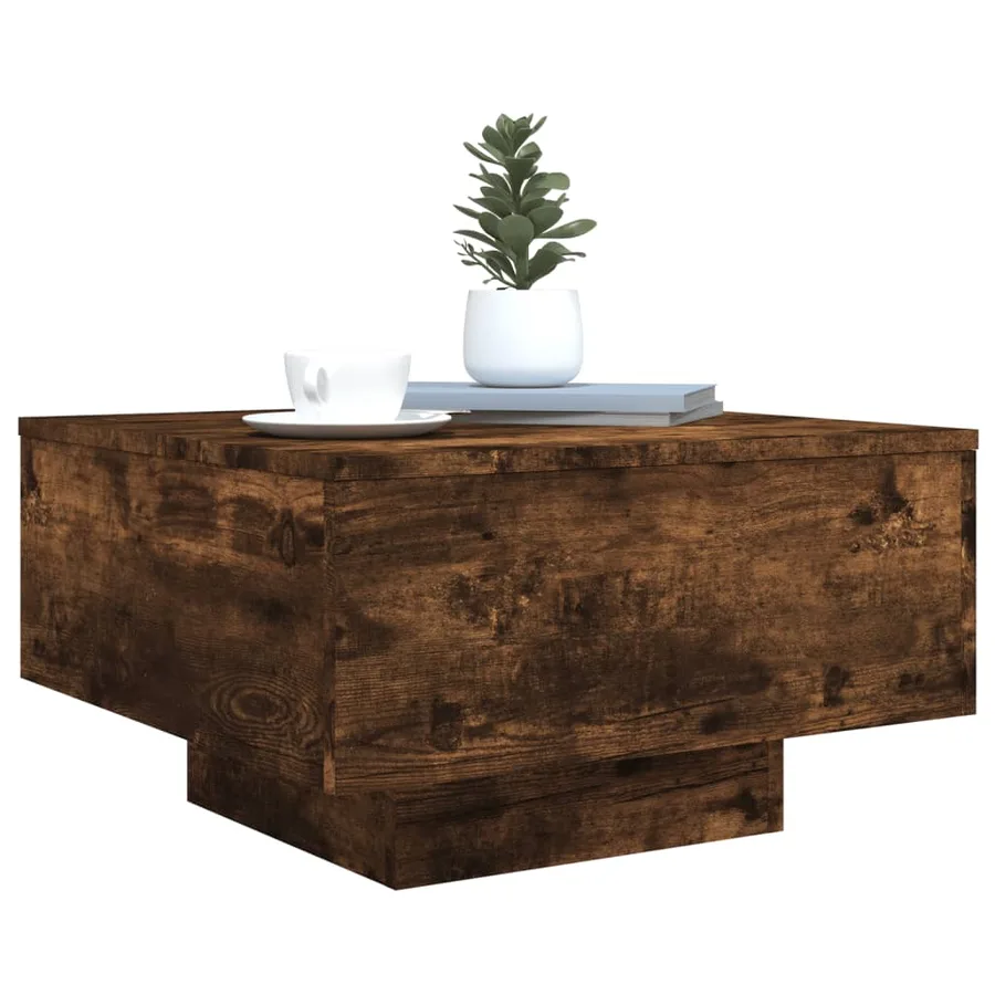 Table basse avec lumières LED chêne fumé 55x55x31 cm - 6