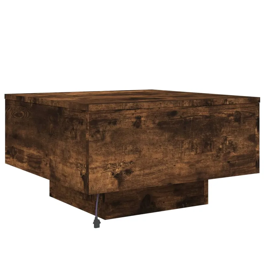 Table basse avec lumières LED chêne fumé 55x55x31 cm - 9