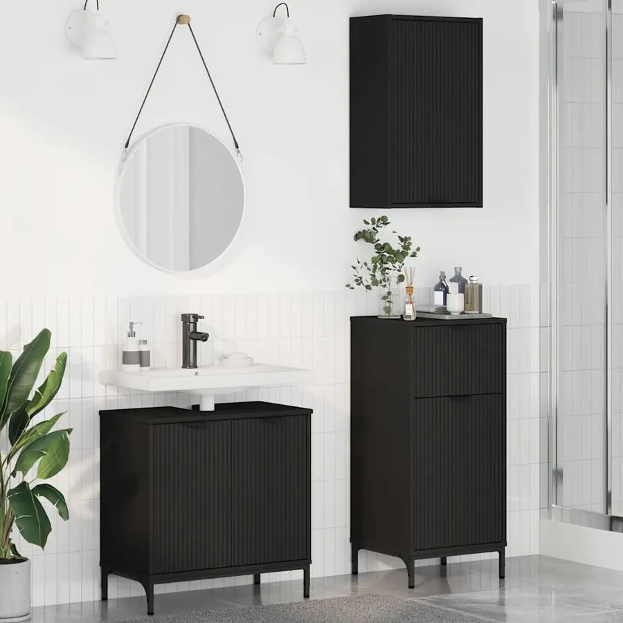 Ensemble de mobilier de salle de bain avec tiroir 3 pcs Noir