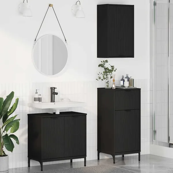 Ensemble de mobilier de salle de bain avec tiroir 3 pcs Noir