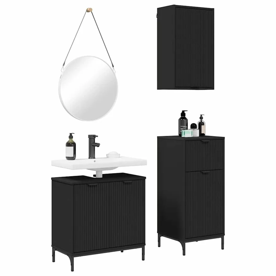 Ensemble de mobilier de salle de bain avec tiroir 3 pcs Noir - 3