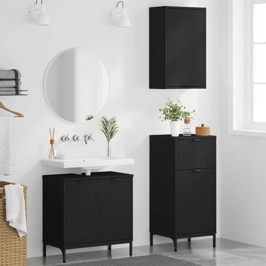 Ensemble de mobilier de salle de bain avec tiroir 3 pcs Noir - 4