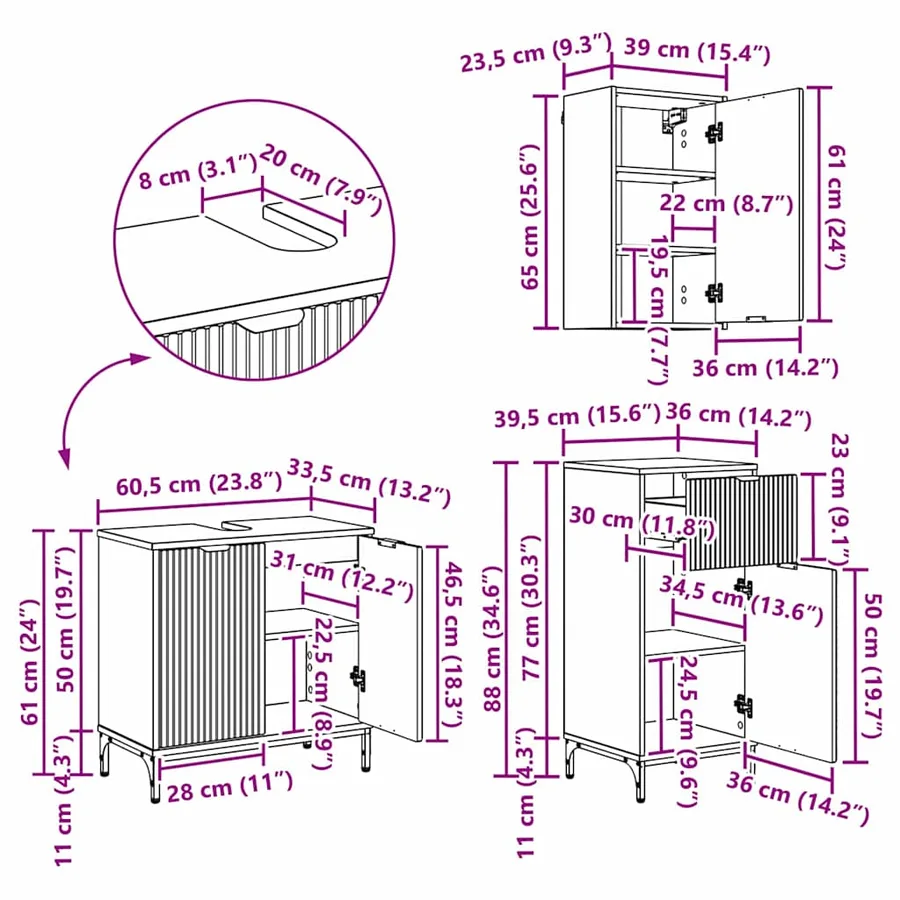 Ensemble de mobilier de salle de bain 3 pc Chêne artisanal - 17