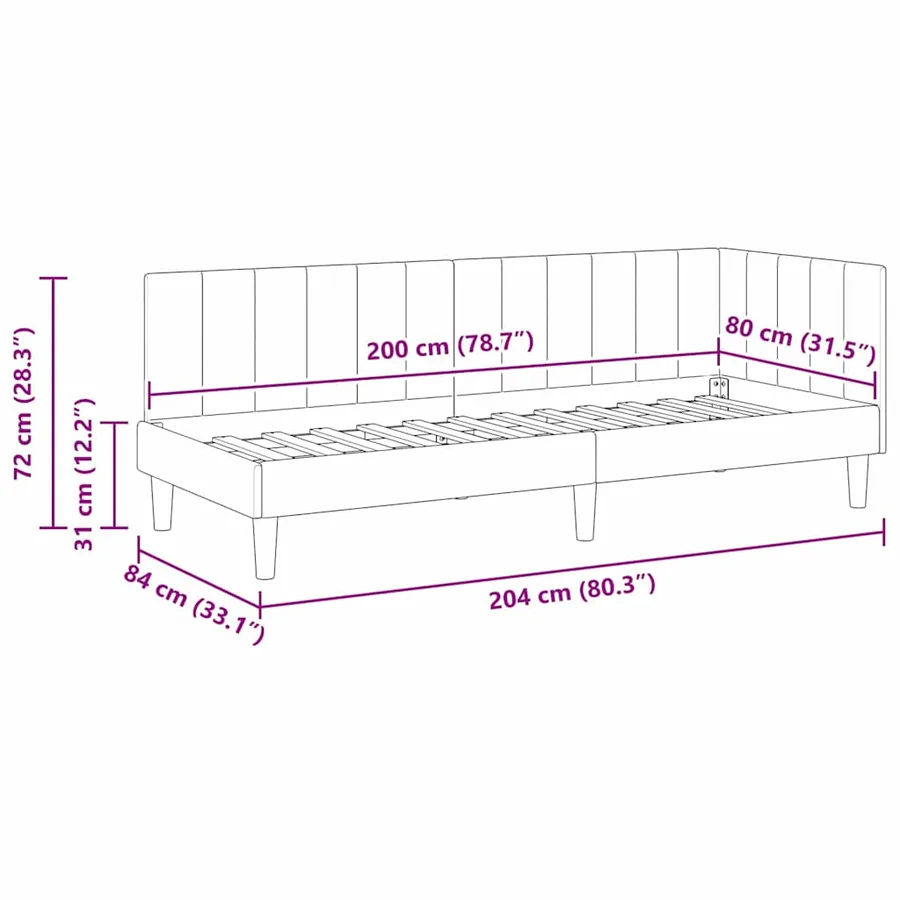 Cadre de lit d'angle Turquoise 80 cm x 200 cm Velours - 11