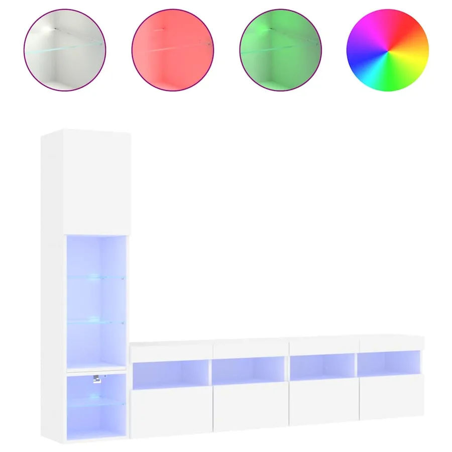 Unités murales TV avec LED 4 pcs blanc bois d'ingénierie - 2