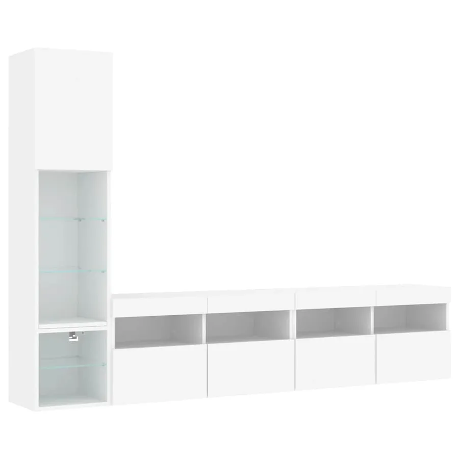 Unités murales TV avec LED 4 pcs blanc bois d'ingénierie - 3