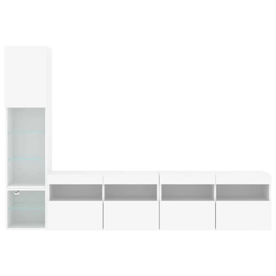 Unités murales TV avec LED 4 pcs blanc bois d'ingénierie - 7