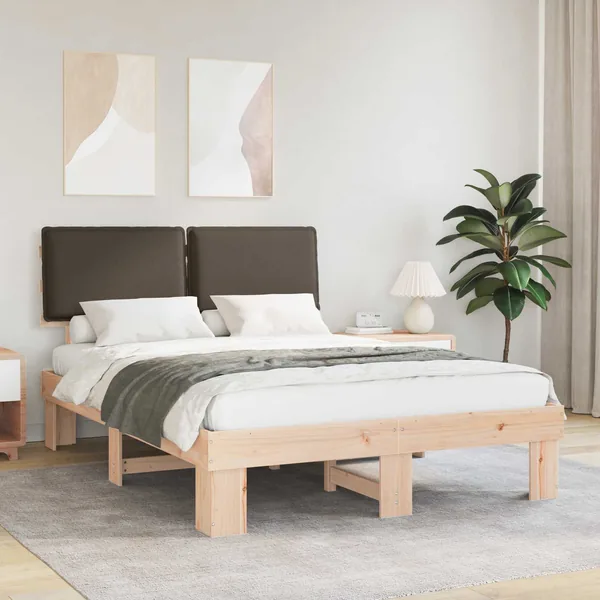 Cadre de lit avec tête de lit rembourrée Taupe 140 x 190 cm