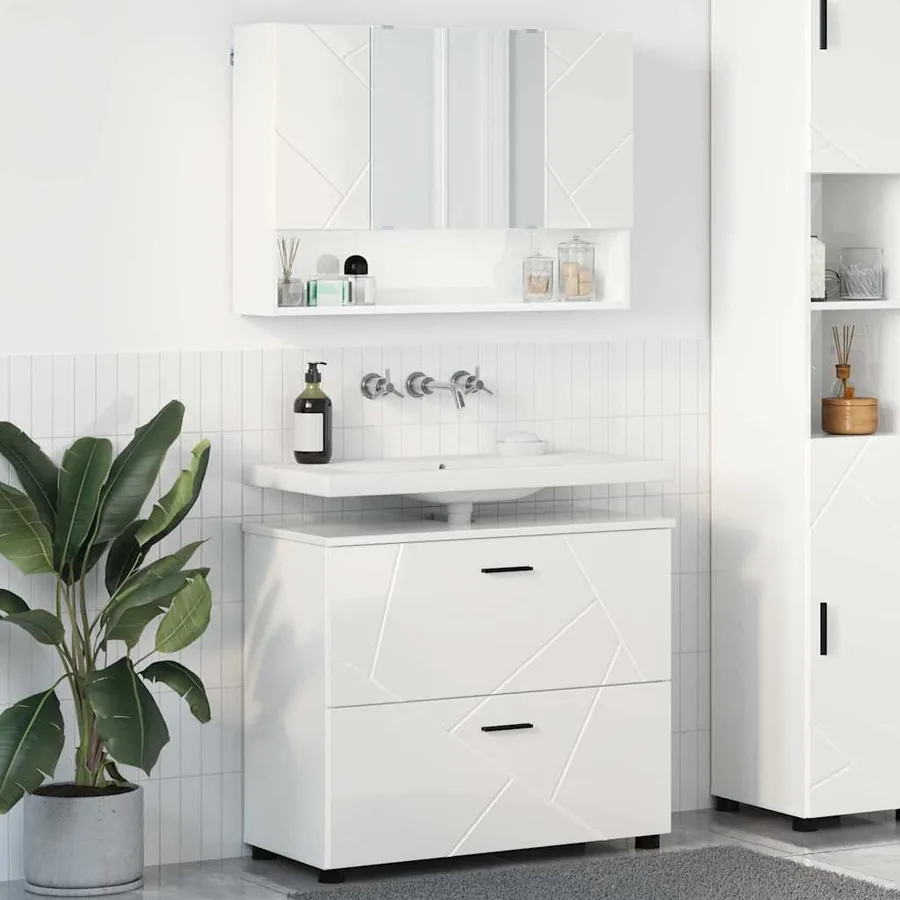 Ensemble de mobilier de salle de bain 2 pcs Blanc brillant