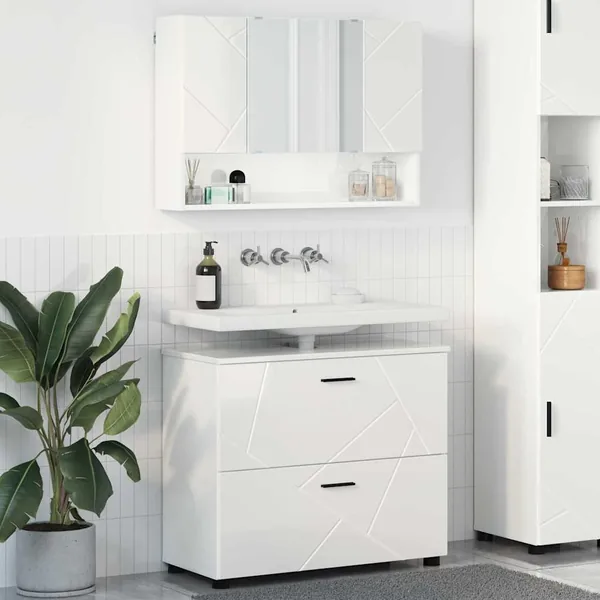 Ensemble de mobilier de salle de bain 2 pcs Blanc brillant