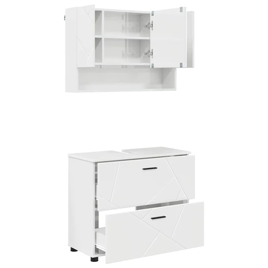 Ensemble de mobilier de salle de bain 2 pcs Blanc brillant - 2