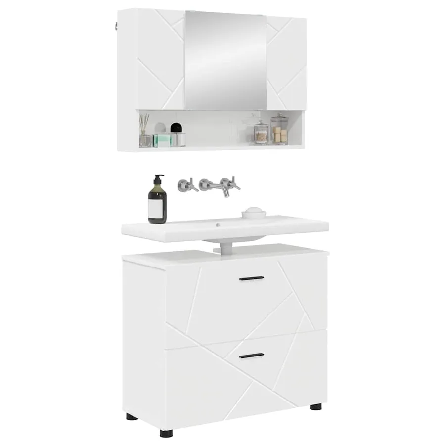 Ensemble de mobilier de salle de bain 2 pcs Blanc brillant - 3