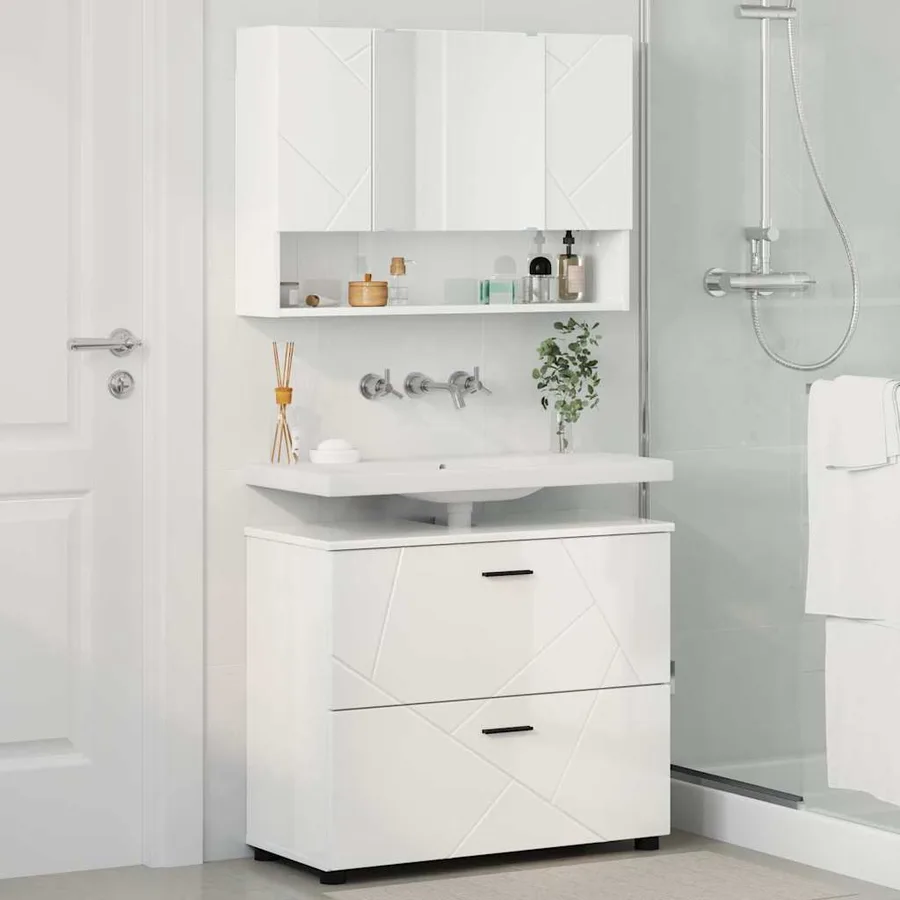 Ensemble de mobilier de salle de bain 2 pcs Blanc brillant - 4