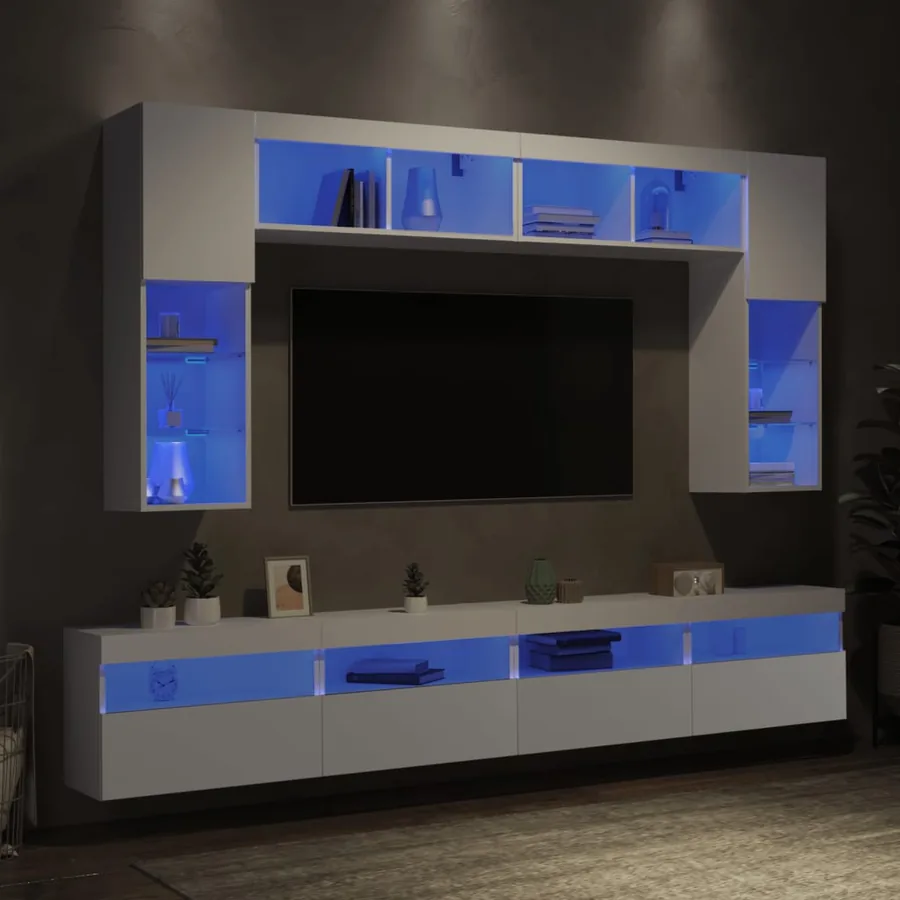 Ensemble de meubles TV muraux 8 pcs avec lumières LED blanc