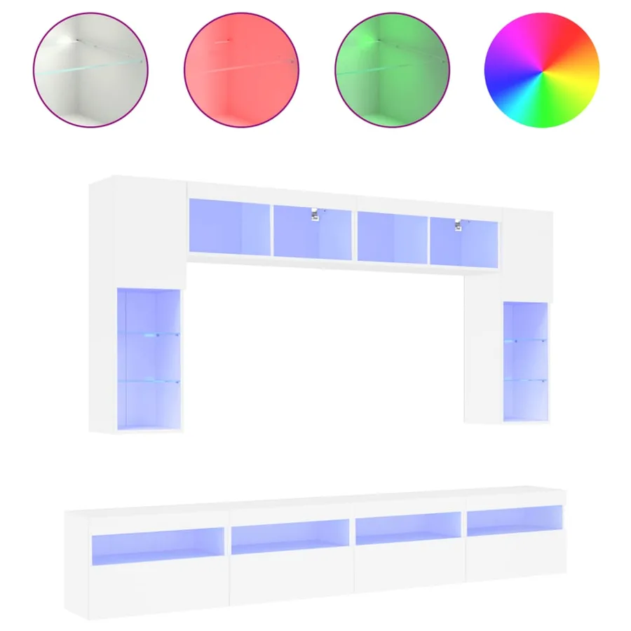 Ensemble de meubles TV muraux 8 pcs avec lumières LED blanc - 2