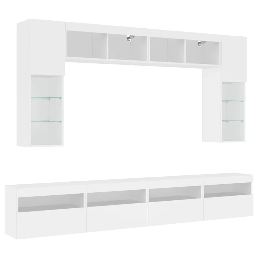 Ensemble de meubles TV muraux 8 pcs avec lumières LED blanc - 3