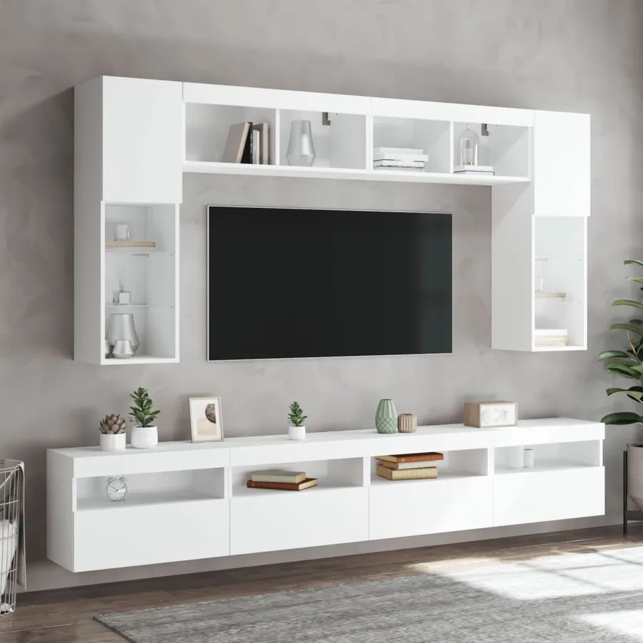 Ensemble de meubles TV muraux 8 pcs avec lumières LED blanc - 4