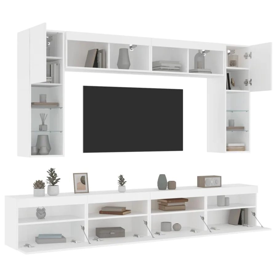 Ensemble de meubles TV muraux 8 pcs avec lumières LED blanc - 5