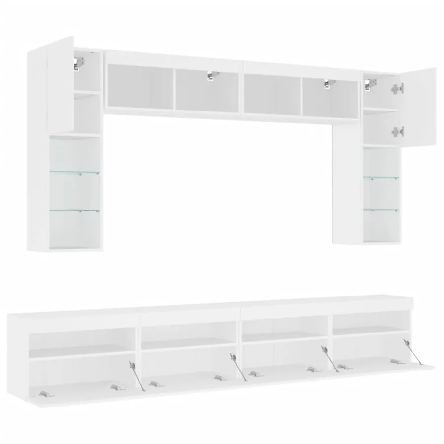 Ensemble de meubles TV muraux 8 pcs avec lumières LED blanc - 6