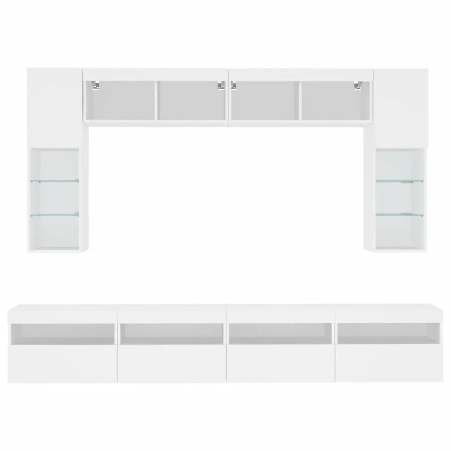 Ensemble de meubles TV muraux 8 pcs avec lumières LED blanc - 7