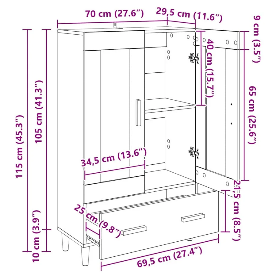 Haut Armoire Chêne artisanal 70 x 31 x 115 cm Bois d'ingénierie - 12