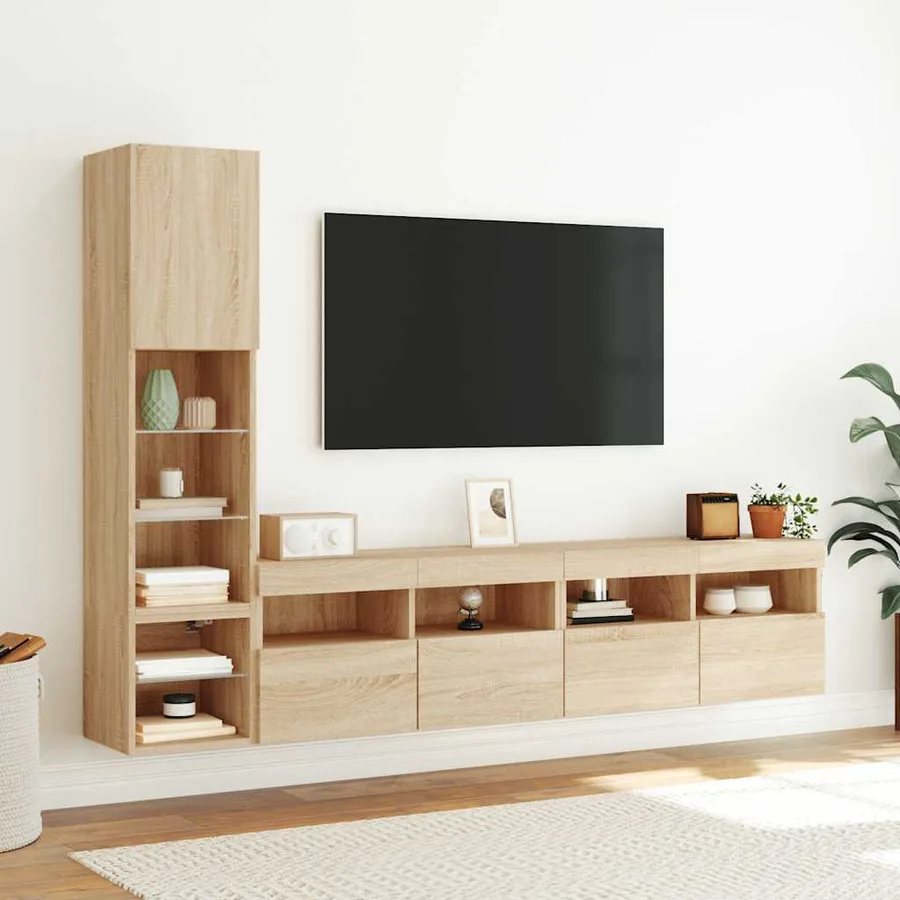 Unités murales TV avec LED 4 pcs chêne sonoma bois d'ingénierie - 4