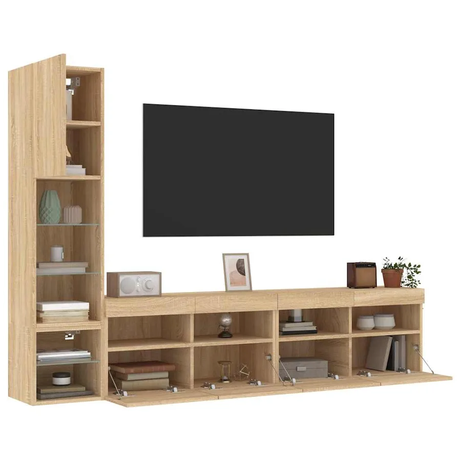 Unités murales TV avec LED 4 pcs chêne sonoma bois d'ingénierie - 5