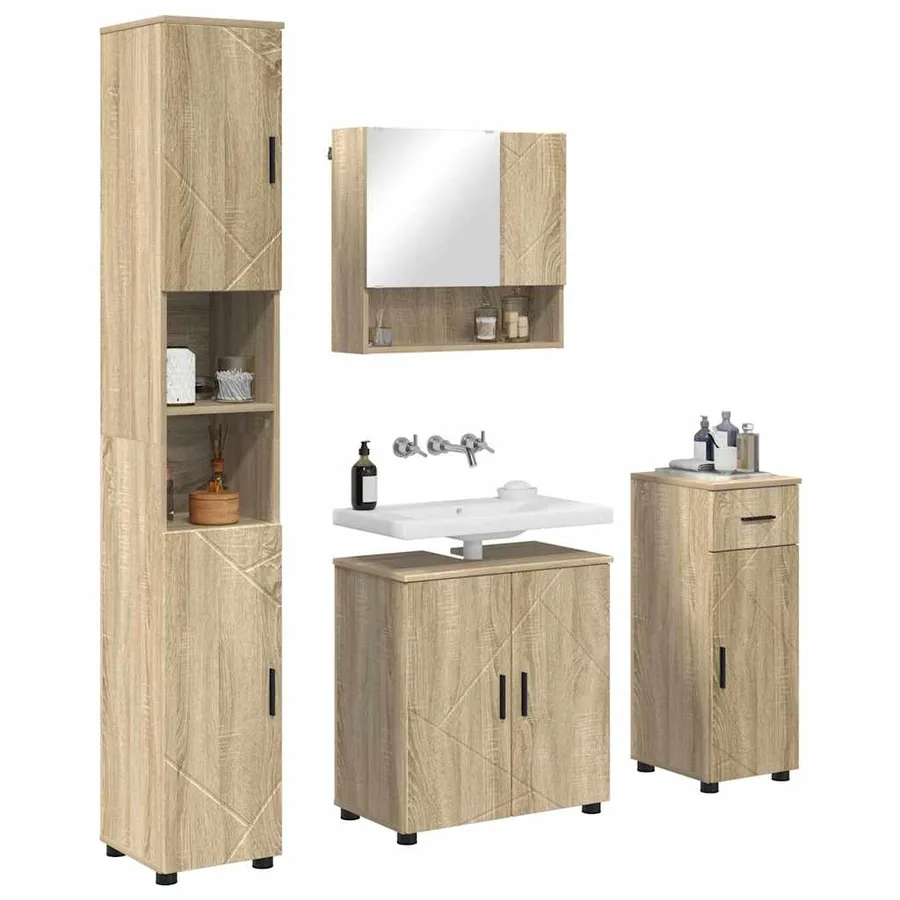 Ensemble de mobilier de salle de bain 4 pcs Chêne Sonoma - 3