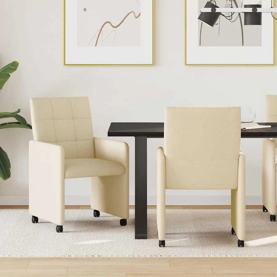 Chaises de Salle à Manger avec Roues 2 pcs Crème tissu