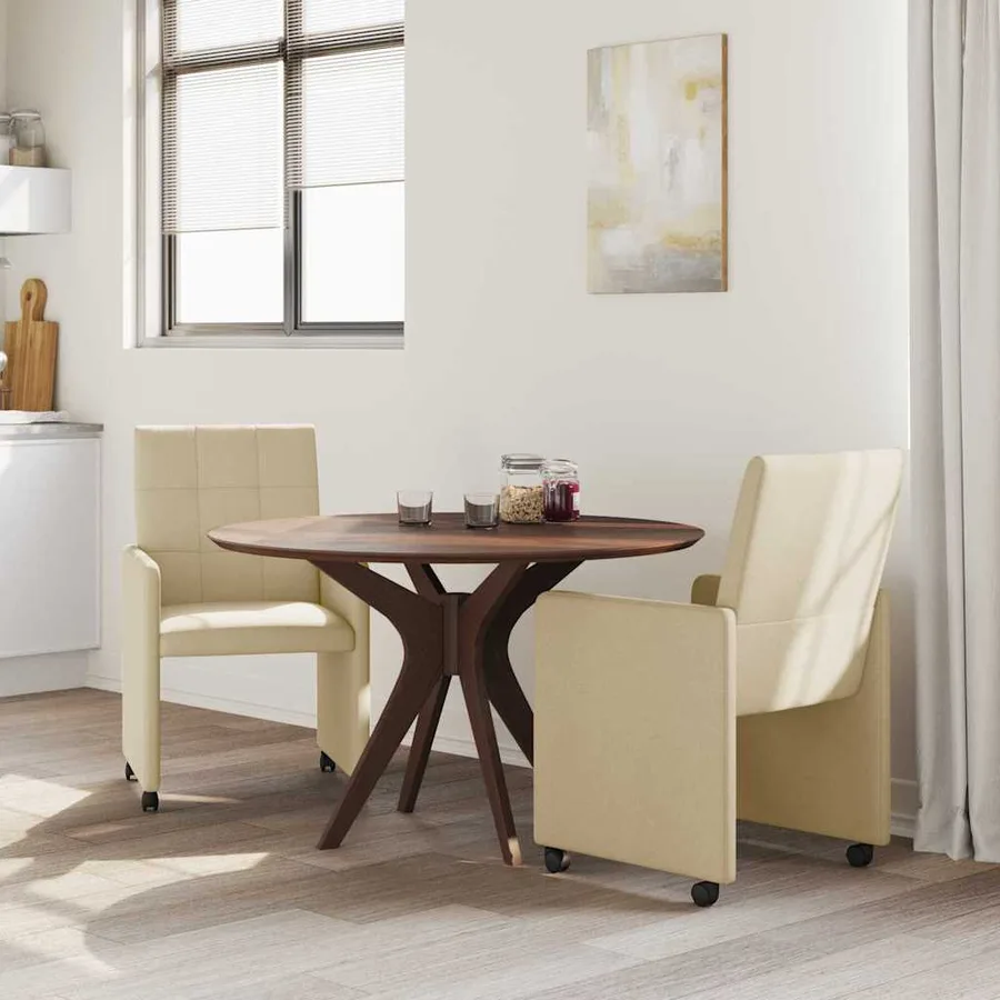 Chaises de Salle à Manger avec Roues 2 pcs Crème tissu - 3