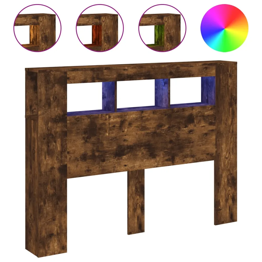 Tête de lit à LED chêne fumé 140x18,5x103,5cm bois d'ingénierie - 2