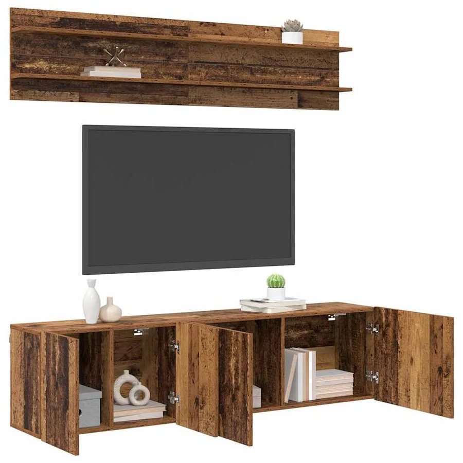 Unites TV Montage mural 6 pcs Bois ancien Bois d'ingénierie - 3