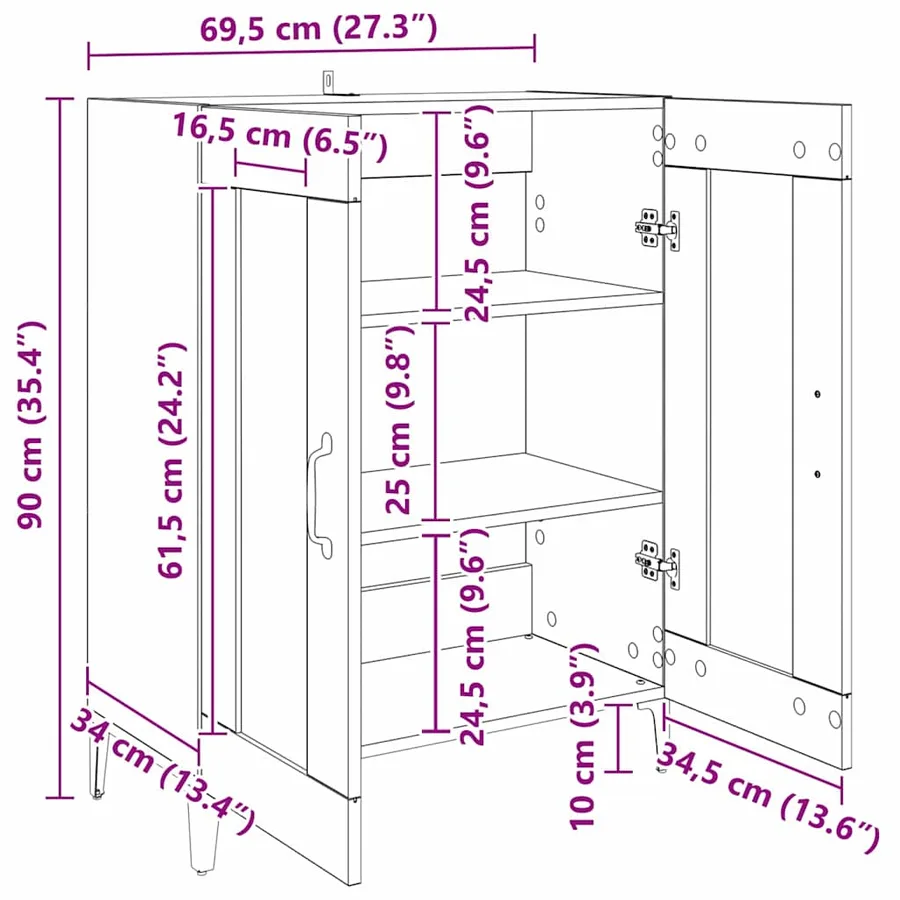 Buffet Chêne noir 69,5 x 34 x 90 cm Bois d'ingénierie - 11