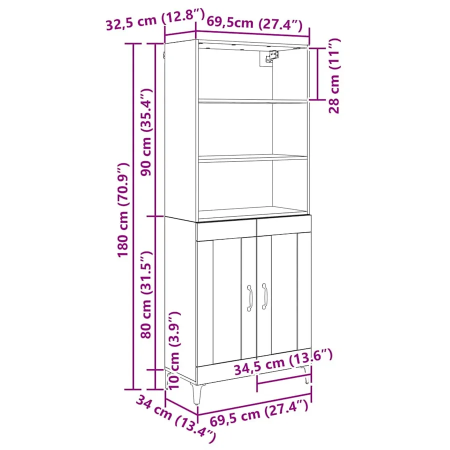 Haut Armoire 2 pcs Bois ancien Bois d'ingénierie - 8