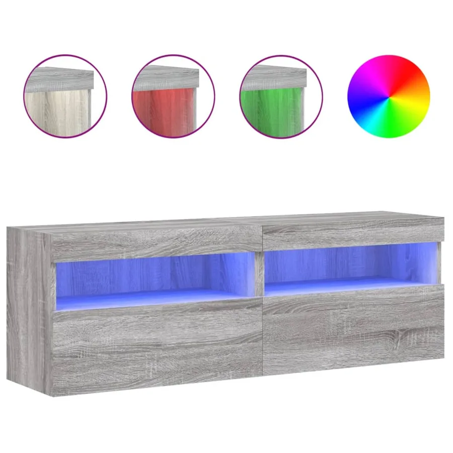 Meubles TV muraux et lumières LED 2pcs sonoma gris 60x30x40 cm - 2