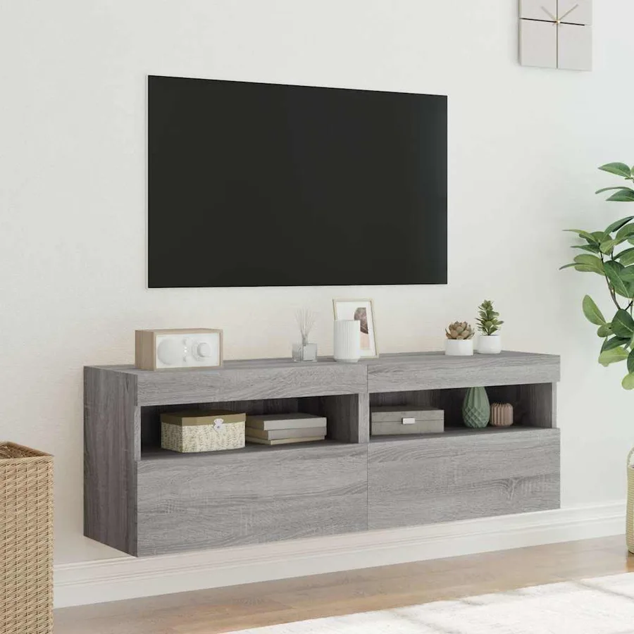 Meubles TV muraux et lumières LED 2pcs sonoma gris 60x30x40 cm - 5