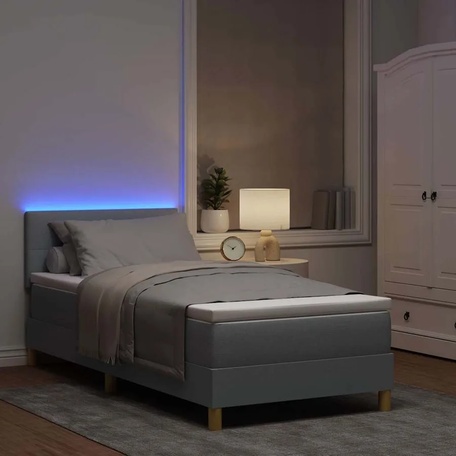 Lit à ressort LED avec bandes LED Gris clair 90 x 190 cm tissu - 5