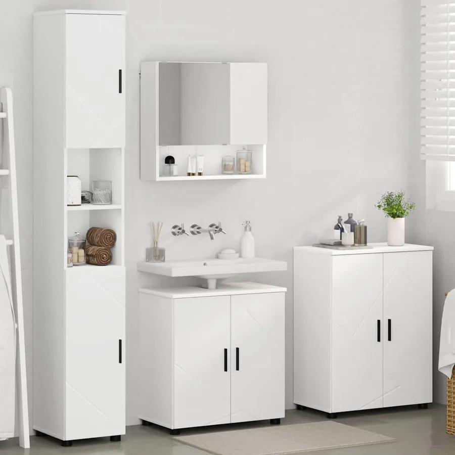 Ensemble de mobilier de salle de bain Montage mural 4 pcs Blanc - 4
