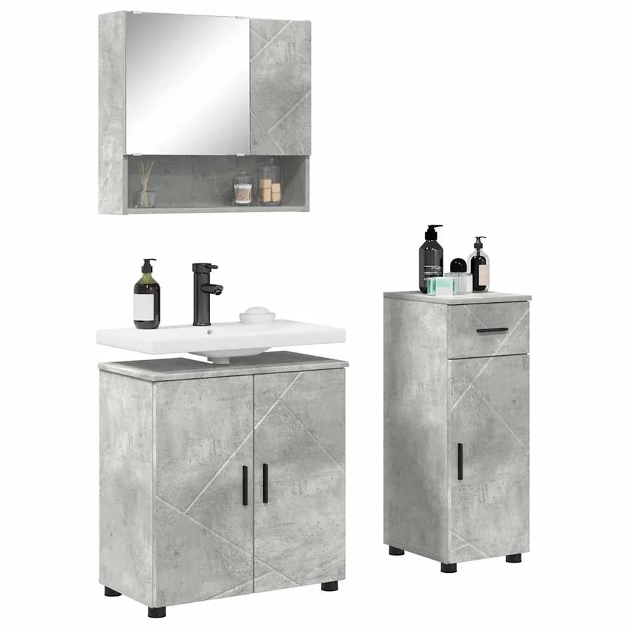 Ensemble de mobilier de salle de bain 3 pcs Gris béton - 3