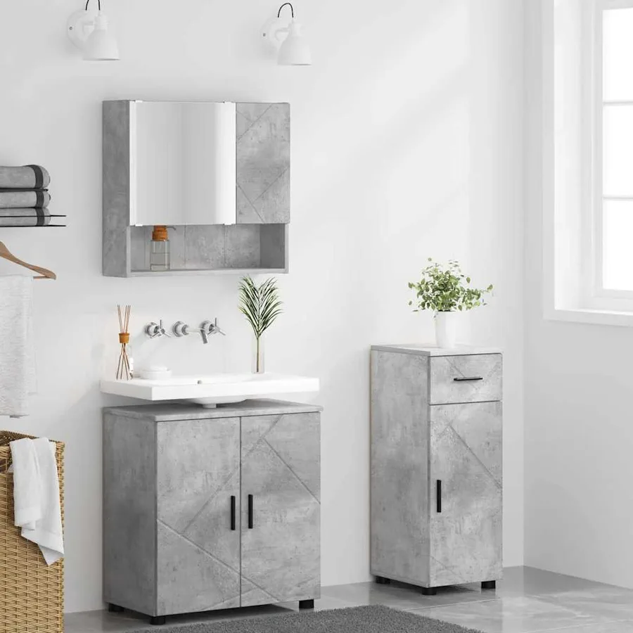 Ensemble de mobilier de salle de bain 3 pcs Gris béton - 4