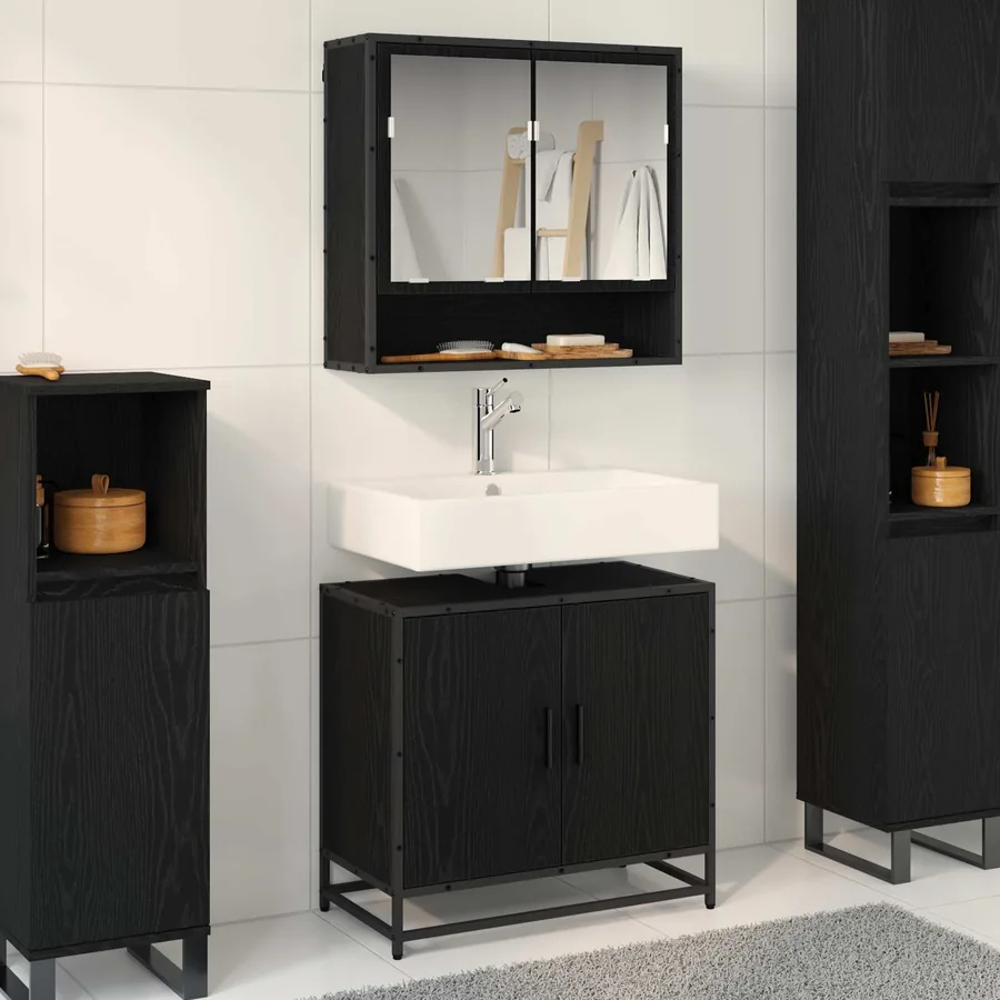 Ensemble de mobilier de salle de bain 2 pcs Chêne noir