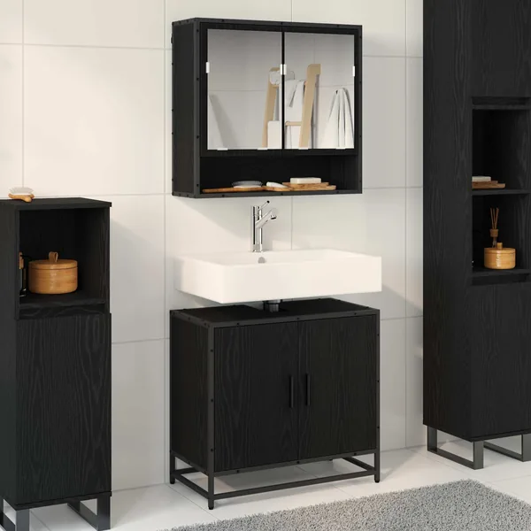 Ensemble de mobilier de salle de bain 2 pcs Chêne noir