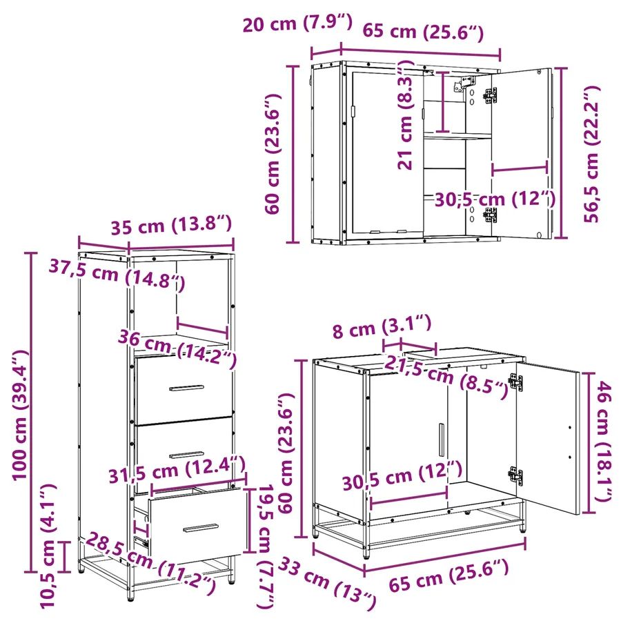 Ensemble de mobilier de salle de bain 3 pcs Chêne noir - 14