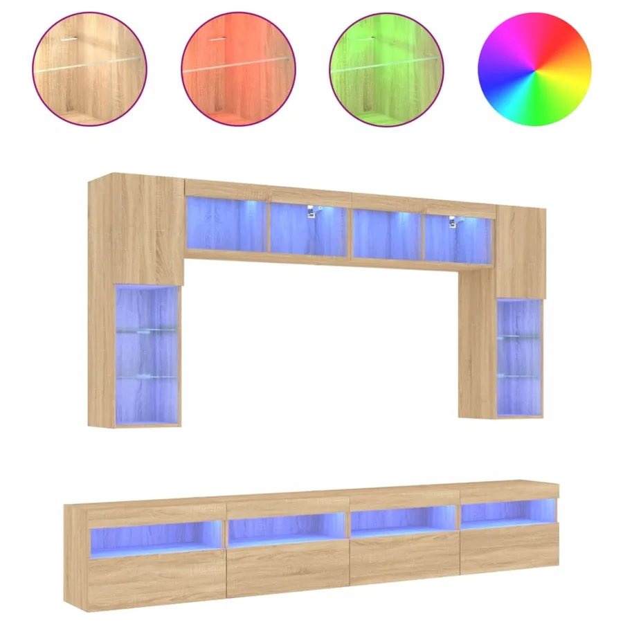 Ensemble de meubles TV muraux 8pcs et lumières LED chêne sonoma - 2