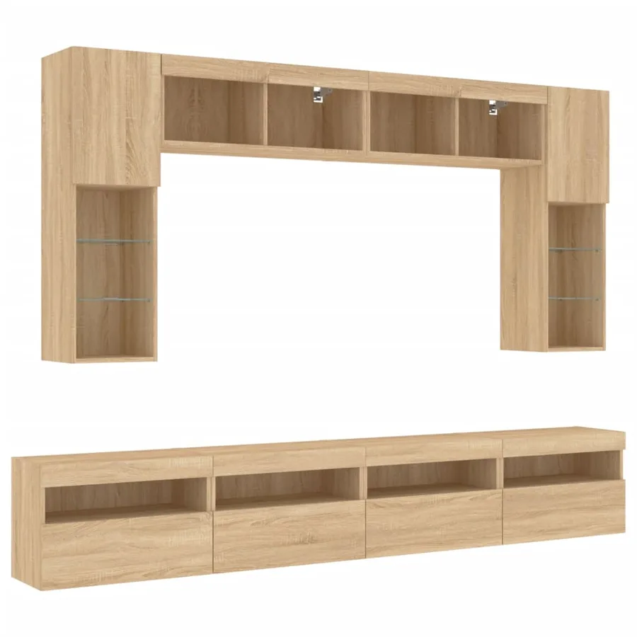 Ensemble de meubles TV muraux 8pcs et lumières LED chêne sonoma - 3