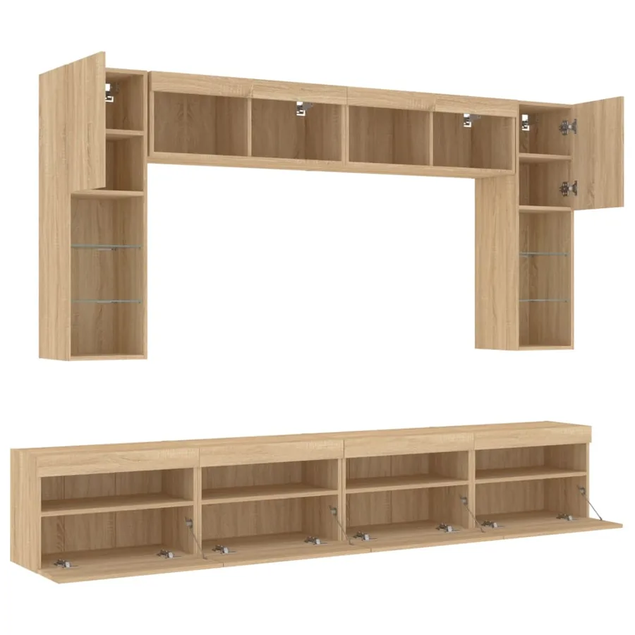 Ensemble de meubles TV muraux 8pcs et lumières LED chêne sonoma - 6